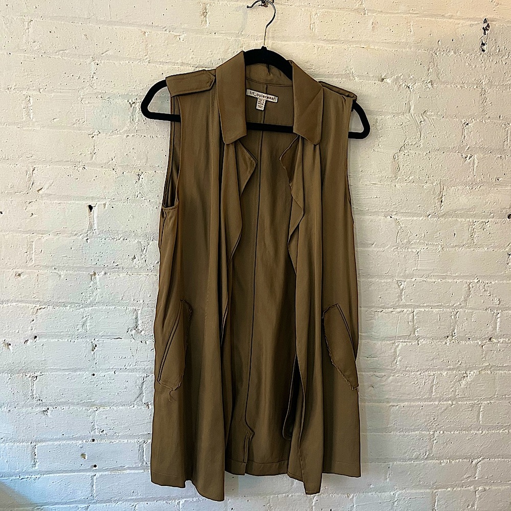 Zara TRF outerwear long olive green vest trench!